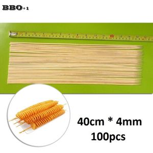 100-300 Stuks 40Cm * 4Mm Bamboe Bbq Spiesjes Aardappel Tornado Dog Sticker Shish Kabob Spiesjes houten Barbecue Spies Hout Bbq Stok