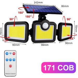 Solar Verlichting Outdoor 171 Cob Leds Motion Sensor Licht 3 Hoofd Afstandsbediening Wandlamp 270 Groothoek Flood Licht voor Tuin