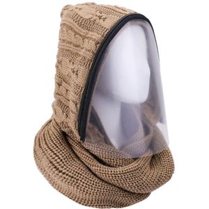 Unisex Winter Cable Knit Hooded Sjaal Met Verwijderbare Clear Full Face Shield Winddicht Beschermende Oorklep Cap Halswarmer