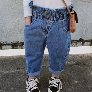 Herfst Denim Jeans Meisjes Casual Katoen Hoge Taille Lange Rechte Broek Peuter Jeans Voor 2-7Yrs Koreaanse Kids Kleding