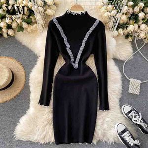 Yuoomuoo Elegante Dames Jurk Herfst Winter Vintage Verstoorde Slim Bodycon Vrouwen Jurk Casual Gebreide Trui Jurk Vestidos