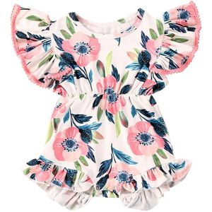 Pasgeboren Baby Meisjes Bloemenprint Romper Mode Fly Mouwloze Jumpsuits Voor Kinderen Baby Meisjes Zomer Kleding