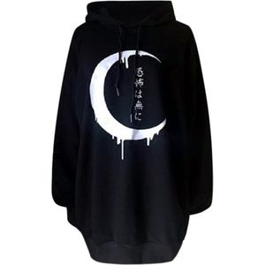 Zwart Hoodies Punk Sweatshirt Lange Mouw Hoodie Vrouwen Maan Print Gothic Kleding Harajuku Stijl Streetwear Goth Herfst Top # N