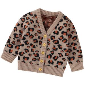 Kinderen Luipaard Print Trui Jas Meisje V-hals Button-Up Gebreide Vest Kids Casual Tops Voor Herfst, winter