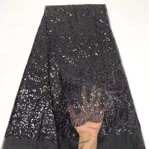 Groene Afrikaanse Handgemaakte Kralen Veters Stoffen Luxe Nigeriaanse Pailletten Mesh Kant Stof Voor Feestjurk