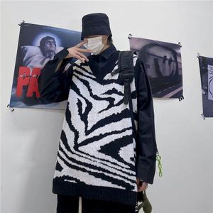 Streetwear Punk Vest Vrouwen Mannen Topstrend Ins Hip-Hop Straat Zwart En Wit Zebra Patroon Mouwloos Vest Trui vest
