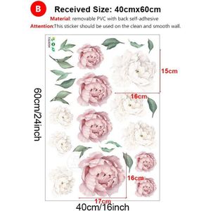 Roze Wit Aquarel Pioen Bloemen Muurstickers Voor Kinderkamer Woonkamer Slaapkamer Home Decoration Muurtattoo Home Decor Bloemen