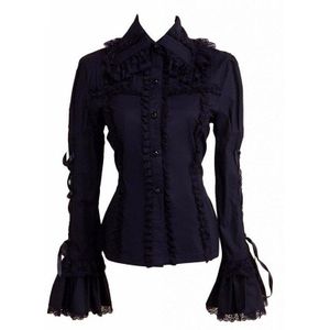 Ainclu Womens Black Lange Mouwen Katoen Gothic Rendering En Buitenste Slijtage Lolita Blouse Met &quot;Uk En Ons Stijl Voor casual/Party