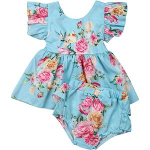 Pasgeboren Baby Meisje Kleding Sets Bloemen Print Vliegen Mouw Katoenen Top Shorts Broek 2 Stuks Kleding Outfits