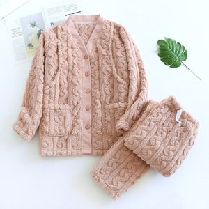 Fdfklak Moederschap Nachtkleding Sets Dikker Warme Winter V-hals Twist Zwangerschap Slaap Thuis Lounge Pyjama Suits