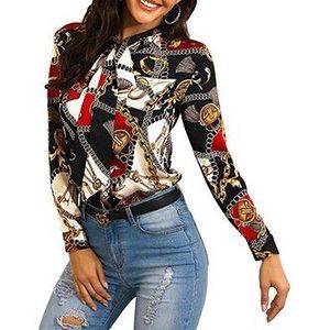 Explosie Modellen Modeketen Afdrukken Dames Overhemd Hals Met Lange Mouwen Casual Shirt Blouse