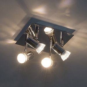 AC85-240V Moderne Vierkante 4 Manier Chrome Verstelbare LED Plafond Spotlight Keuken Woonkamer Slaapkamer GU10 LED Plafond Lamp 12W