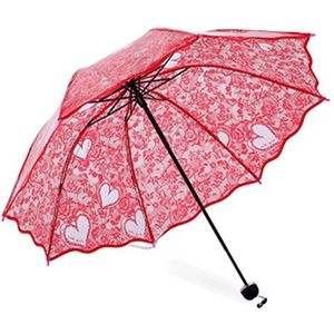 Plastic Pvc Transparante Prinses Kant Compact Regen Vrouwen Winddicht Zonnige En Regenachtige Paraplu