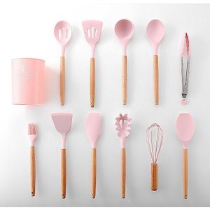 Roze Leuke Keuken Kookgerei Siliconen Keukengerei Non Stick Kookpot Sets Spatel Pollepel Ei Kloppers Schop Keuken Accessoires