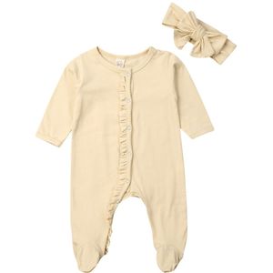 0-12M Pasgeboren Kind Baby Jongen Meisje Katoenen Kleding Ruche Lange Mouw Romper Leuke Mooie Zoete Jumpsuit Pj pyjama Sleeplwear Outfit