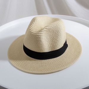 S-Maqiao Panama Strohoed Mannen Vrouwen Zonnehoed Zomer Brede Rand Floppy Fedora Strand Cap Uv Bescherming cap