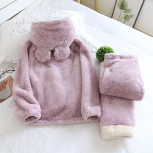 Fdfklak Winter Pijama Maternal Hooded Thicken Warm Pyjama Voor Zwangere Flanel Kleding Voor Moeders