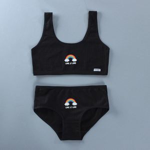 1Set Meisjes Ondergoed En Slipje Tieners 100% Katoen Tops Vest Zacht Ademend Puberteit Gym Slips Jong Training Beha For8 16T