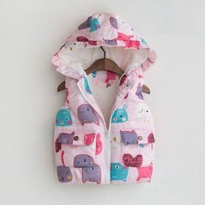 Gloednieuwe Kinderen Hoodies Warm Vest Peuter Meisjes Herfst Winter Jassen Hooded Vest Leuke Katten Meisje Jassen Cartoon Vesten