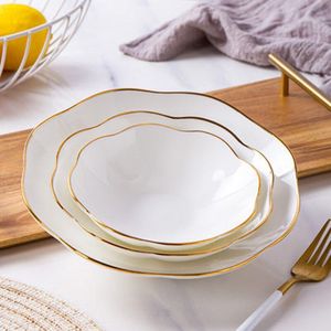 Phnom Penh Platen Bone China Diner Servies Creatieve Kant Diepe Schijf Keramische Luxe Snack Fruitschaal Keuken Bar Accessoires