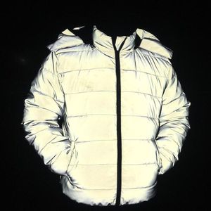 Winter Warm Reflecterende Jas Vrouwelijke Lichtgevende Casual Parka Dikke Losse Gloeiende Parka Hip Pop Hoodies Gewatteerde Streetwear Jas