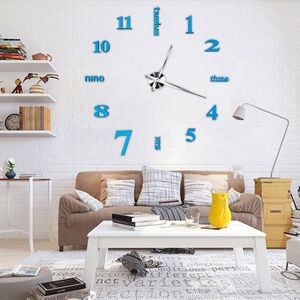 AT69 -3D Diy Wandklok Modern Grote Acryl Klokken Home Sticker Room Decor Klok Op De Muur Nummers