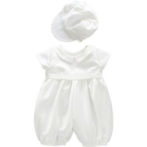 Baby Jongens Doop Romper Kinderen Wit Lange Doop Jumpsuit Met Hoed Formele Jongens Verjaardag Peuter Kleding