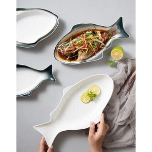 Keramische Servies Creatieve Plaat Vis Vormige Schotel Snack Opslag Vis Pan Voor Restaurant Thuis Diner (11 Inches + Wit)