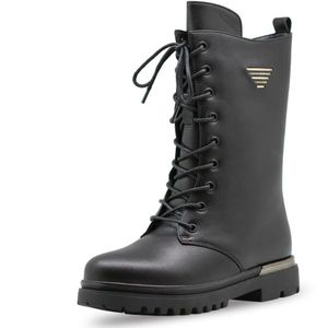 Apakowa Engeland Rubberen Winter Laarzen Vintage Zwart Lederen Meisje Snowboots Thicken Bont Gevoerde Hoge Knie Warm Kinderen Winter Schoenen