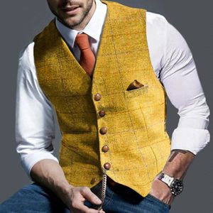 Mannen Pak Vest Boutique Wol Tweed Slim Fit Leisure Katoen Mannelijke Gentleman Beckham Business Vest Voor Bruiloft Bruidsjonkers
