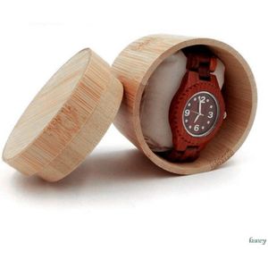 Elegante Bamboe Horloge Box Sieraden Display Cilindrisch Storage Case Met Kussen