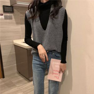 Trui Vest Famale Koreaanse Stijl V-hals Eenvoudige Mode Vrije Tijd Losse Jumpers Alle-Wedstrijd Comfortabele Zachte Pluche Elegante Lente Fit