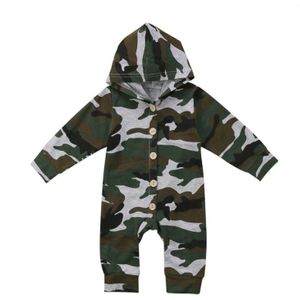 Emmababy Kids Baby Jongen Camo Lange Mouw Knop Jumpsuit Hooded Kleding Mode Basic Klassieke Romper Outfit