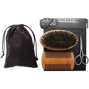 4Pcs/Kit High-End Handgemaakte Houten Baard Borstel Zachte Haren Detangling Kam
