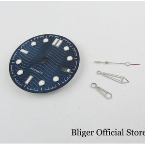 Horloge Deel Blauw/Zwarte Wijzerplaat Voor NH35 NH35A Beweging Datum Display Wave Patroon Nologo