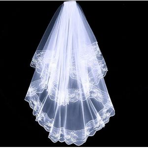 Lace Bridal Veils Met Kam Korte Twee Layer Vintage Bruiloft Sluiers Voor Bruid Cosplay Kostuum Haar Accessoires Zwart Wit