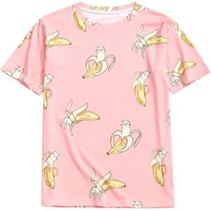 Laatste Mannen Mode Print Topmen Zomer Mode Toevallige Afdrukken Korte Mouwen Banaan & Kat T-shirt Top Blouse