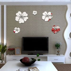 3D Spiegel Bloem Muurstickers Goud Zilver Acryl Home Decor Vinyl Stickers Voor Kinderen Slaapkamer Adesivo De Parede