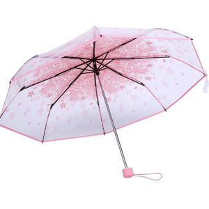 Transparante Opvouwbare Vrouwen Cherry Blossom Paraplu Modieuze Prinses Fold Zon Regen Paraplu