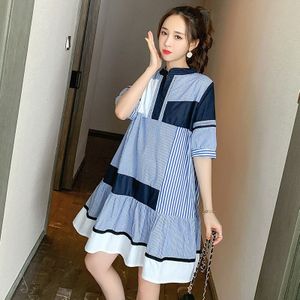 Zomer Losse Moederschap Katoen Borstvoeding Shirts Verpleging Blok Kleur Gestreepte Patchwork Hollow Out Fishtail Borstvoeding Blouses