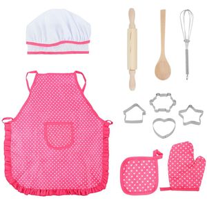 11 Stks/set Kind Pretend Play Housekeeping Speelgoed Kids Chef Set Diy Koken Kleding Schort Handschoenen Hoed Pretend Play Housekeeping Speelgoed