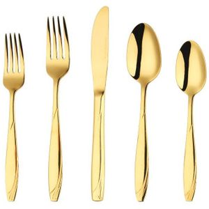 Roestvrij Stalen Bestek Set 5Pcs Gold Server Mes Vork Lepel Cake Vork Theelepel Set Westerse Steak Gebruiksvoorwerp Regenboog Diner gereedschap