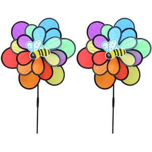 2 Stuks Wind Molen Insect Patroon Kleurrijke Cartoon Pinwheel Wind Spinner Windmolen Ornament Voor Tuin Buiten