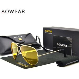 AOWEAR 3025 Goggles Vision Night Glazen voor Rijden Gepolariseerde Luchtvaart Gele Zonnebril Mannen Nachtzicht Pilot Eyewear