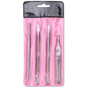 Monika Nail Stalen Push Set Dode Huid Remover Staal Push Vier Stuk Pak Rvs Tweekoppige Nail remover Tool Set