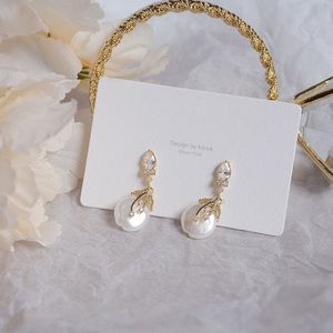 Elegante Bohemen Vrouwen Parel Oorbellen Luxe Aaa Zirconia 14K Real Gold Stud Earring Bruiloft Sieraden Voor Bridal Kerstcadeau