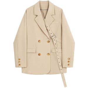 [Eam] Vrouwen Blauwe Knop Lint Big Size Blazer Revers Lange Mouwen Losse Fit Jas Mode Tij Voorjaar herfst 1Z681