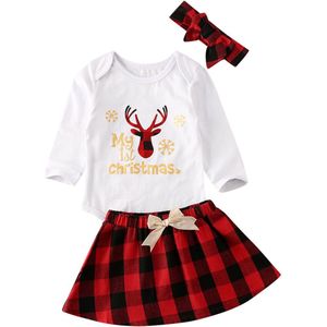 3pcs Kids Baby Girl 0-18M Mijn Eerste Kerst Romper Tutu Rok Outfits Xmas Set