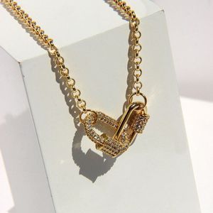 Peri'sbox Goud Kleur Dubbele Cirkel Karabijnhaak Kettingen Micro Bestrating Cz Steen Kettingen Voor Vrouwen Pin Minimalistische Ketting