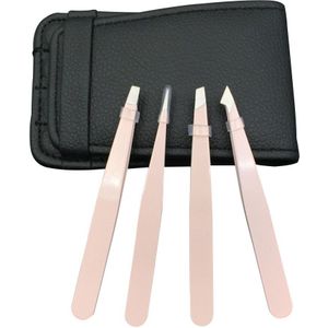 4Pcs Rvs Wasbare Wenkbrauwen Fijne Wenkbrauw Pincet Set Met Doos Professionele Reizen Draagbare Praktische Make-Up Tool